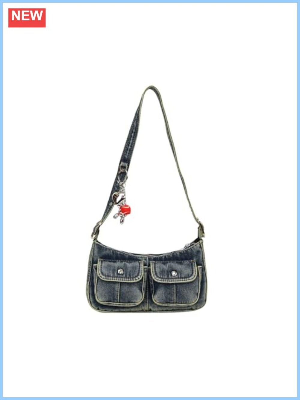 Y2K Vintage Denim Crossbody Bag Adjustable Strap Small Hobo Purse